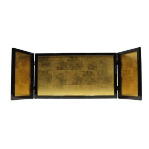 アウトレット品 インテリア 屏風単品 12号 新金箔 黒塗枠 三曲屏風 25a-ya-0252