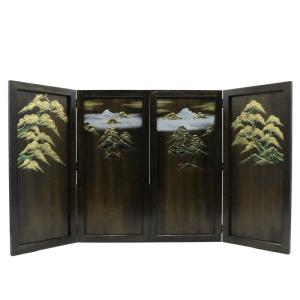 アウトレット品 屏風単品 二曲一双屏風 35号 こげ茶色 山水 レトロ アートスタンド 26a-ya-0910