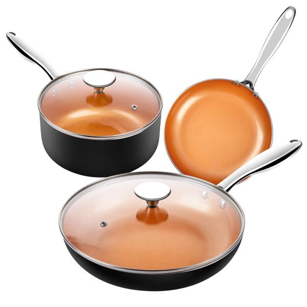 MICHELANGELO 銅製調理器具セット 5点セット 超ノンスティック鍋とフライパンの銅 セラミ...