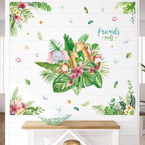 送料込み　ウォールステッカー　植物　仲良く動物　壁飾り　壁紙　壁シール　壁絵　インテリアシート　模様...