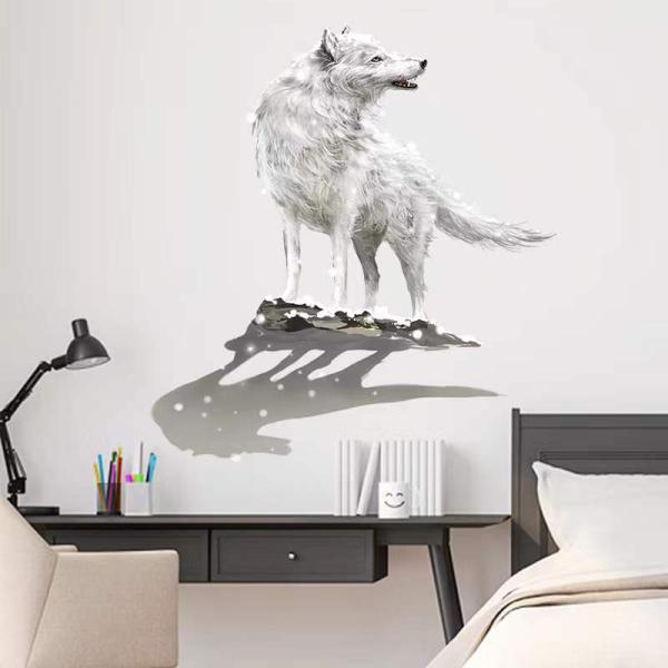 送料込み　ウォールステッカー 　３D　狼　白　オオカミ　壁画　壁シート 壁飾り 壁紙　雰囲気変え 壁...