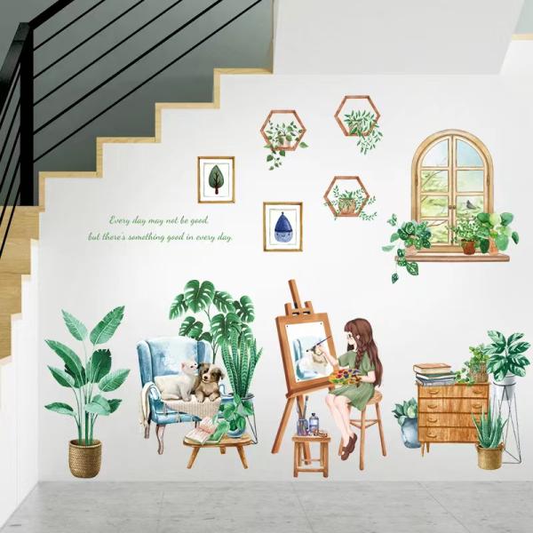 ウォールステッカー 壁画　絵を描く　少女　壁シート 壁飾り 壁紙　雰囲気変え 壁シール インテリア ...