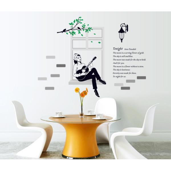 ウォールステッカー　壁シート 壁画　DIY　ギターガール　ウォールシート　壁ステッカー　壁飾り 模様...