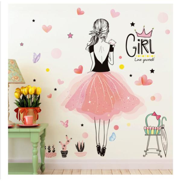 インテリア　ウォールステッカー　可愛いガール　DIY壁飾り　壁紙　壁シール　壁絵　剥がせるタイプ　雑...