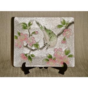 七宝焼　飾皿　桜にウグイス