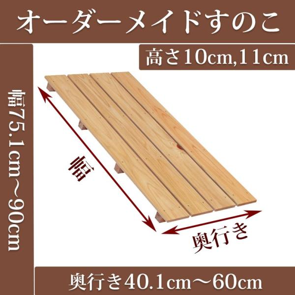 すのこ オーダーメイド 幅75.1〜90cm×奥行40.1〜60cm×高さ10cm,11cm 国産ひ...