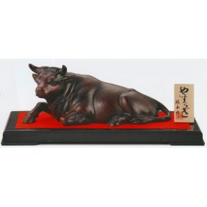 干支「丑(牛)」の置物 闘魂 三枝惣太郎作品 高岡銅器 : 檜屋美術館