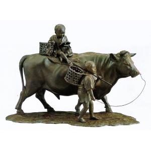 銅製 立牛童子 8号 ( 木札名入れ有料 退職祝い 定年 子 辰 龍 午 丑