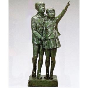 アート　人形　銅製　ブロンズ像　置物　インテリア　工芸品　美術品　A1429 高岡銅器の大型ブロンズ像／考える人 23号サイズ 美術工芸品 : 檜屋