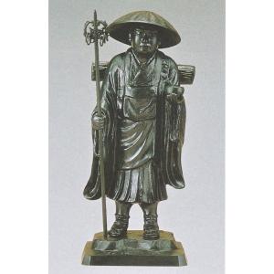 【仏教美術】時代物 弘法大師像 高さ約10cm 空海 古銅 真鍮 仏像 仏像】弘法大師（空海） - 総高24cm 青銅色 高岡銅器 | 日本の手技