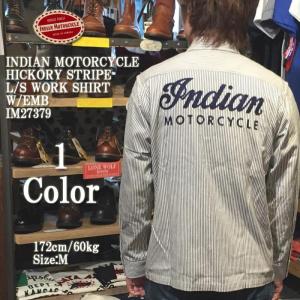 INDIAN MOTORCYCLE （インディアン モーターサイクル）　ヒッコリーストライプ 刺繍入り長袖ワークシャツ　IM27379｜hinoya-ameyoko