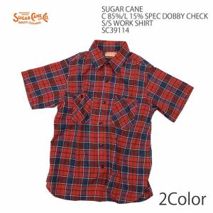 シュガーケーン SUGAR CANE SC39114 ワークシャツ コットン/リネンドビー チェック 半袖 メンズ | ヒノヤ｜hinoya-ameyoko