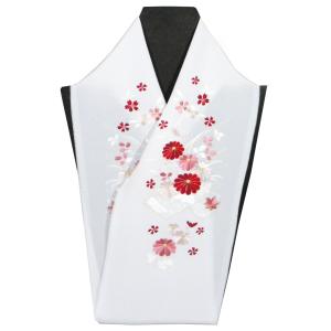 刺繍半襟 正絹 振袖 訪問着用 白地菊花赤 ししゅう半衿 日本製