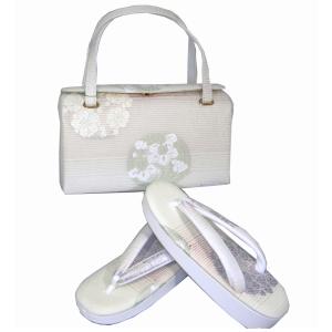 夏用 草履バッグセット 正絹帯地絽唐織 花丸 薄ピンク