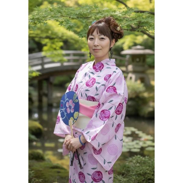 浴衣　仕立て上りプレタ浴衣　紫ピンク薔薇　川島織物　ももよくさ