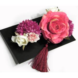 髪飾り　振袖　卒業式　袴　花飾りピンクパープル29-6　組み紐飾り付き　和装髪飾り　成人式｜hinoyajp2000