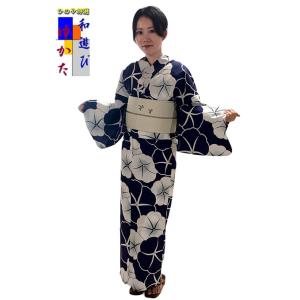仕立上り浴衣 大きいサイズ 2L〜5L 紺地/黒...の商品画像