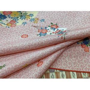 着物のはぎれ 正絹 菊に扇面柄 京友禅小紋 反...の詳細画像1