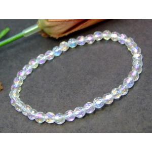 ≪11913≫ 送料無料有 4mm カット AA アクアオーラ レインボーオーラ 水晶 ブレスレット...