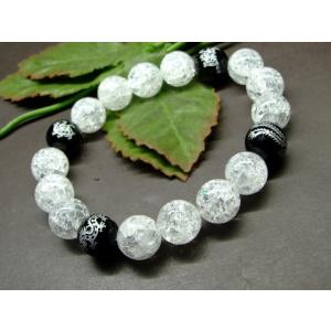 ≪20965≫送料無料有 12mm 四神 クラック水晶 オニキス 銀箔 ブレスレット 内径18cm ...