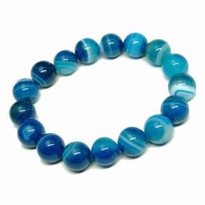 ≪18610≫○14mm○ブルー白縞 瑪瑙 メノウ○送料無料有○ブレスレット