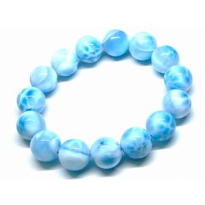天然石 パワーストーン　　65489　　特級 15mm〜16mm ラリマー ドミニカ共和国産 ブレスレット 内径19cm ポーチ付き 鑑別済・本物保証 送料無料