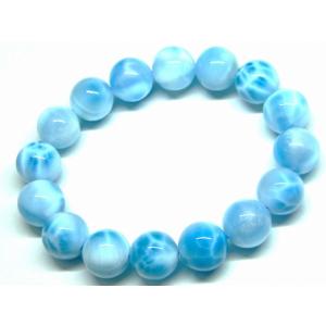 天然石 パワーストーン　　65491　　特級 14mm ラリマー ドミニカ共和国産 ブレスレット 内径19cm ポーチ付き 鑑別済・本物保証 送料無料