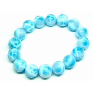 天然石 パワーストーン　　65492　　特級 13mm〜14mm ラリマー ドミニカ共和国産 ブレスレット 内径18cm ポーチ付き 鑑別済・本物保証 送料無料