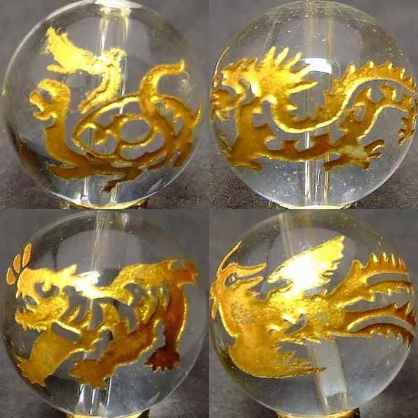 白金D10 10mm 1set（各１粒青龍・白虎・朱雀・玄武） 風水四神獣 彫 金箔 水晶 ブラジル...