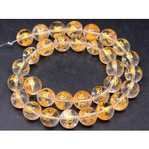 天然石 パワーストーン　　g3-298C　　六字真言彫 水晶 12mm 1連38cm 通し針、解説書...