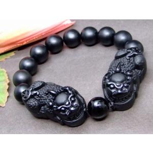 天然石 パワーストーン　　g3-463D　　オブシディアン 38mm×21mm オニキス 12mm ...