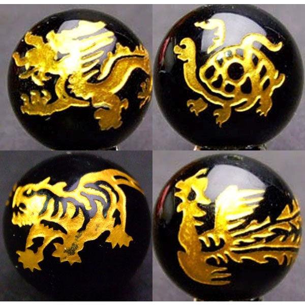 黒金E12　　送料無料有 12mm 1set 風水四神 彫 オニキス 天然石 パワーストーン ポイン...