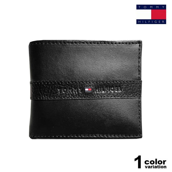TOMMY HILFIGER トミーヒルフィガー 財布 二つ折り財布 黒 レザー ウォレット 小銭入...