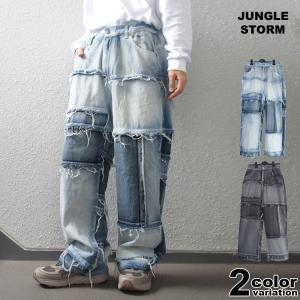 mushwear（マッシュウェア） ジーンズ パッチワーク風プリントデニム