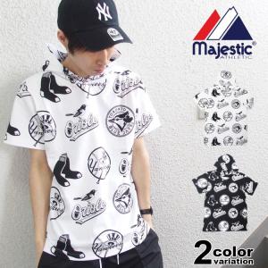 マジェスティック MAJESTIC Tシャツ 半袖 パーカー フード付き メンズ AMERICAN LEAGUE TEAM LOGO HOOD TEE｜hiphopdope