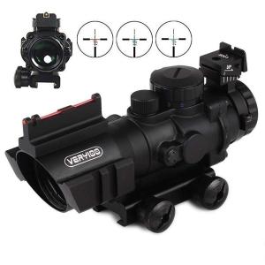 ドットサイト ライフルスコープ レッド・グリーン・ブルーイルミネート 20mmレール 4x32 4倍ズーム サイドレイル付き 光ファイバー視力を備えた