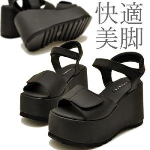 オフィスサンダル 美脚 ウェッジヒール 厚底 ベルクロ 10.3ｃｍヒール ネック ストラップ サンダル レディース