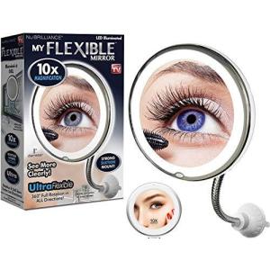 10X拡大鏡 バスルーム化粧鏡 スーパーサクションミラー フレキシブルラウンドバニティ化粧鏡 LEDグースネックミラー 360トラベルミラー 強力ロッ