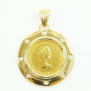 中古A/美品 コイン：K24/枠：K18 ペンダントトップ 純金 プリンセス