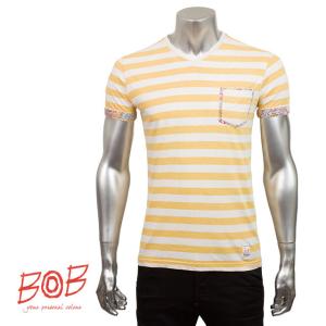 BOB ボブ メンズ Vネック ボーダー 半袖Tシャツ CAPRI 206 74408 49 BIANCO/GIALLO【セール商品のため返品交換不可】｜hiro-clothing