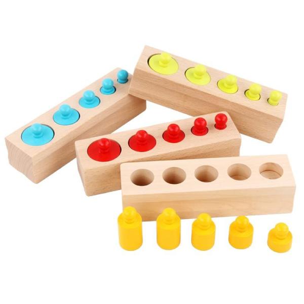 モンテッソーリ 円柱さし 玩具 カラフル 木製 パズル 4本セット D・STONE (混色) 知育