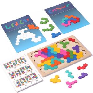 トレーニングパズル 六角形 木製パズル パターンブロック 木のパズル ジグソーパズル 立体パズル モンテッソーリ 知育玩具 積み木 パズル｜hiro-life-shop