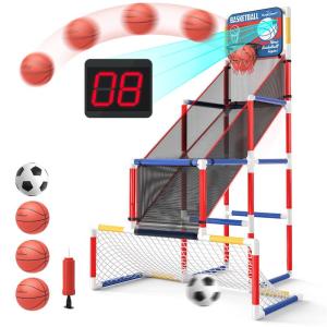 EagleStone バスケットゴール サッカーゴール 屋外 室内 おもちゃ 子供用 2in1ゴールセット バスケットボール3個 サッカー1｜hiro-life-shop