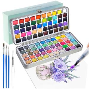 固形水彩 100色セット 固体水彩絵の具 水彩ペイントセット 水筆ペン パレット付き 携帯ボックス 水彩絵の具 トラベルセット アーティスト