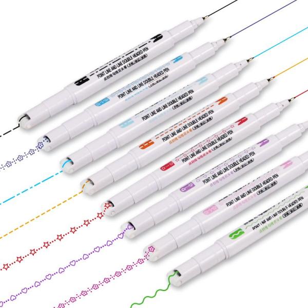 VACNITE カーブペン 水性ペン デュアルチップペン ローラースタンプペン 6種類 8色細字ペン...