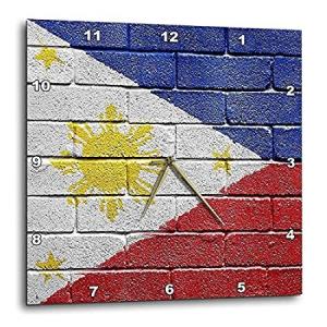 3dRose DPP_156968_2 フィリピンの国旗 レンガの壁に描かれ フィリピーノ壁時計 13×13インチ