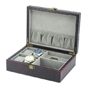 Decorebay エグゼクティブ PU クロコダイル レザー ウォッチボックス カフスボタン リングストレージ ジュエリーボックス オーガナイザー