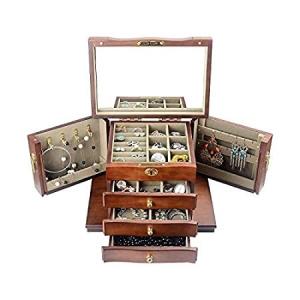 Kendal Hardwood 大型木製ジュエリーボックスオーガナイザー ミラーとロック付き WJC03HT