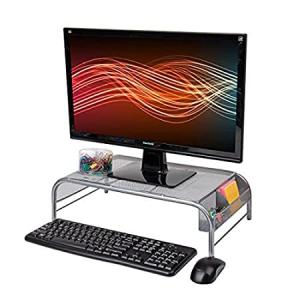 Mind Reader モニタースタンド ノートパソコンライザー 2つのストレージコンパートメント付き メタルメッシュ シルバー