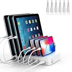 SooPii USB充電ステーション プレミアム 6ポート 複数のデバイス用 6つの充電ケーブル付き Apple iPad iPhone iPod対応｜hiro-s-shop
